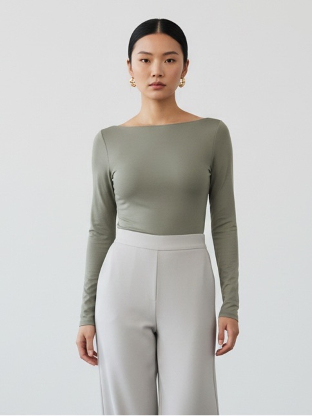 1560 • Sage Buttery Soft  Long Sleeve Microfiber Bateau Neck Top